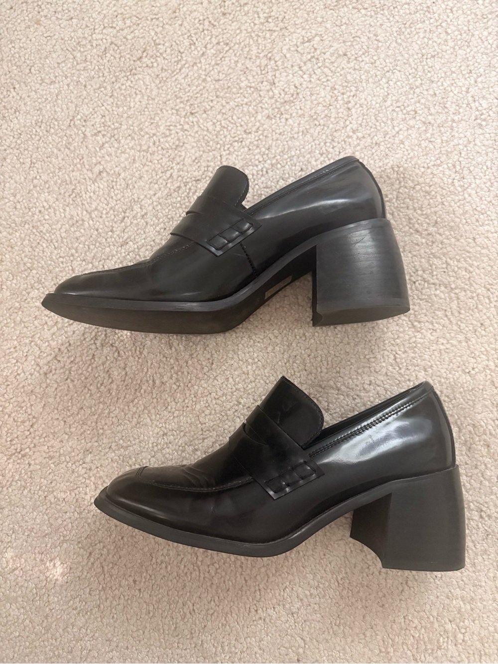 Jeffrey Campbell Black Leather Square-Toe Penny Mules - Picture 6 of 7